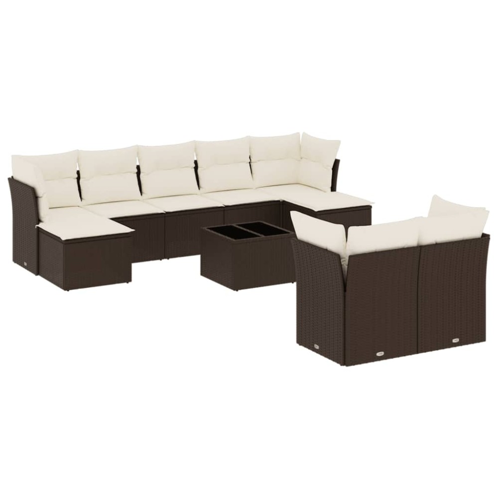 vidaXL Set canapele de grădină cu perne, 10 piese, maro, poliratan