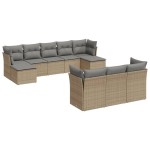 vidaXL Set canapele de grădină cu perne, 10 piese, bej, poliratan