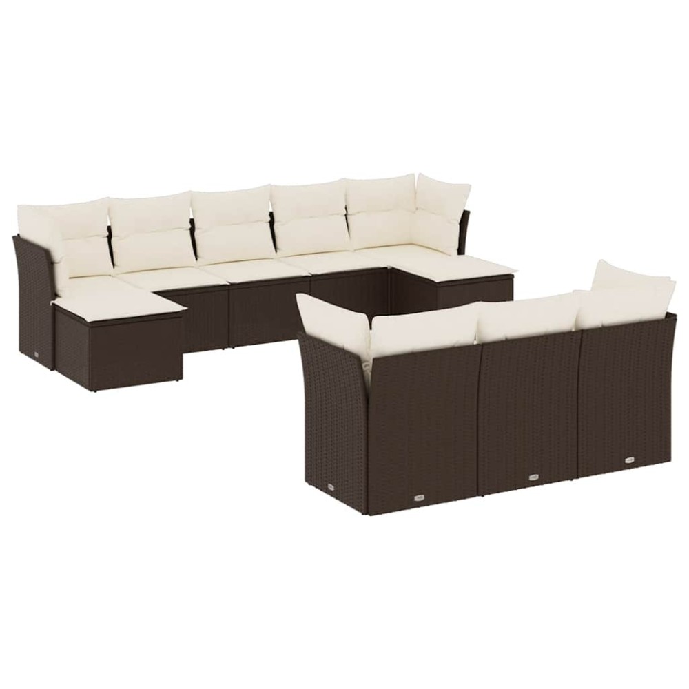 vidaXL Set canapele de grădină cu perne, 10 piese, maro, poliratan