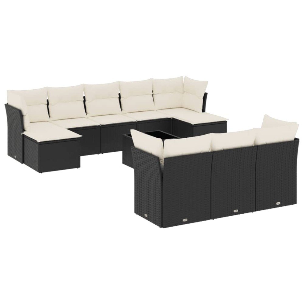 vidaXL Set canapele de grădină cu perne, 11 piese, negru, poliratan