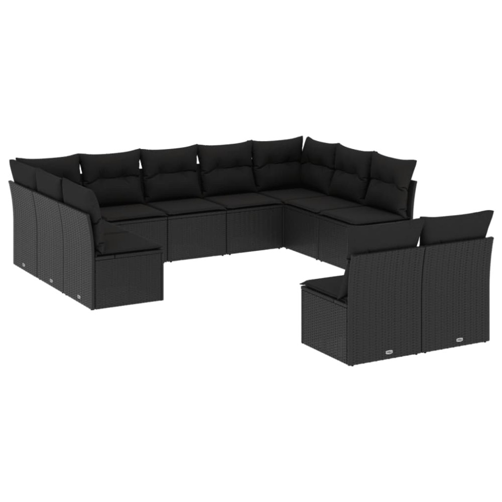 vidaXL Set canapele de grădină cu perne, 11 piese, negru, poliratan
