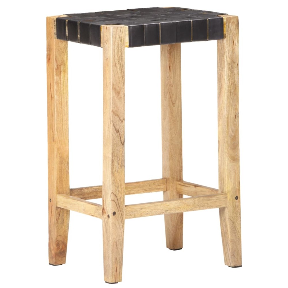 vidaXL Scaune de bar, 2 buc., negru, piele naturală, 75 cm