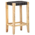vidaXL Scaune de bar, 2 buc., negru, piele naturală, 75 cm vidaXL Scaune de bar, 2 buc., negru, piele naturală, 75 cm