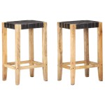 vidaXL Scaune de bar, 2 buc., negru, piele naturală, 75 cm vidaXL Scaune de bar, 2 buc., negru, piele naturală, 75 cm