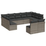 vidaXL Set canapele de grădină cu perne, 11 piese, gri, poliratan