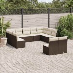 vidaXL Set canapele de grădină cu perne, 11 piese, maro, poliratan vidaXL Set canapele de grădină cu perne, 11 piese, maro, poliratan