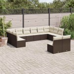 vidaXL Set canapele de grădină cu perne, 12 piese, maro, poliratan vidaXL Set canapele de grădină cu perne, 12 piese, maro, poliratan