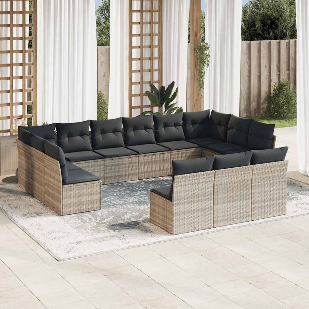 vidaXL Set canapele de grădină cu perne, 13piese gri deschis poliratan