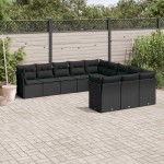 vidaXL Set canapele de grădină cu perne, 11 piese, negru, poliratan
