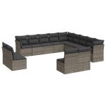 vidaXL Set canapea de grădină cu perne, 12 piese, gri, poliratan
