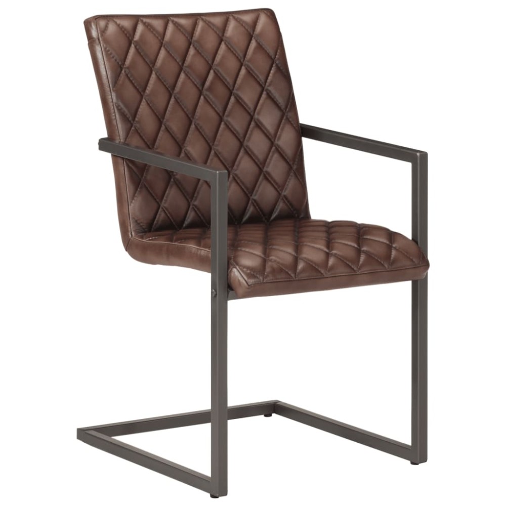 vidaXL Scaune de bucătărie cantilever, 2 buc., maro, piele naturală