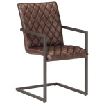 vidaXL Scaune de bucătărie cantilever, 2 buc., maro, piele naturală