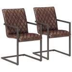 vidaXL Scaune de bucătărie cantilever, 2 buc., maro, piele naturală