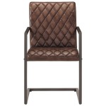 vidaXL Scaune de bucătărie cantilever, 2 buc., maro, piele naturală