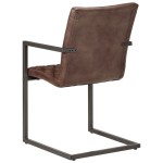 vidaXL Scaune de bucătărie cantilever, 2 buc., maro, piele naturală