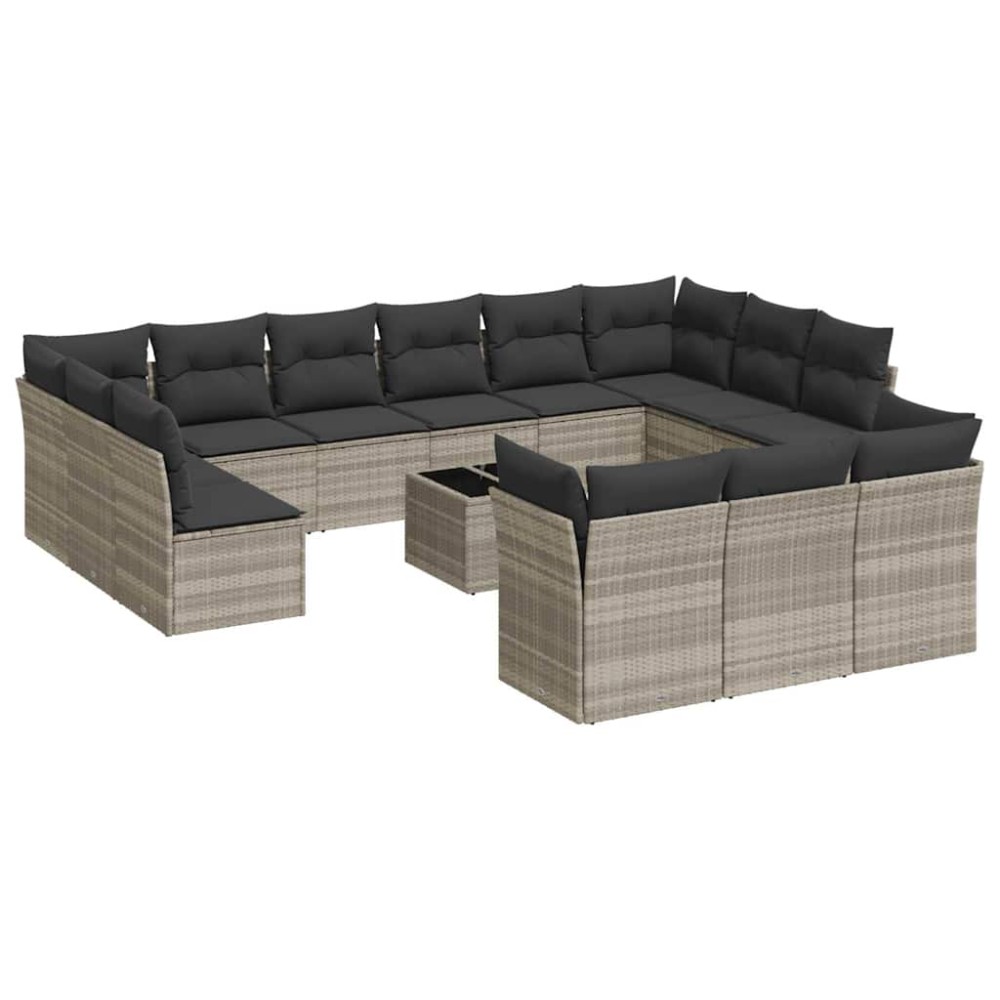 vidaXL Set mobilier de grădină cu perne,14 piesegri deschis, poliratan