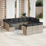 vidaXL Set mobilier de grădină cu perne,14 piesegri deschis, poliratan vidaXL Set mobilier de grădină cu perne,14 piesegri deschis, poliratan