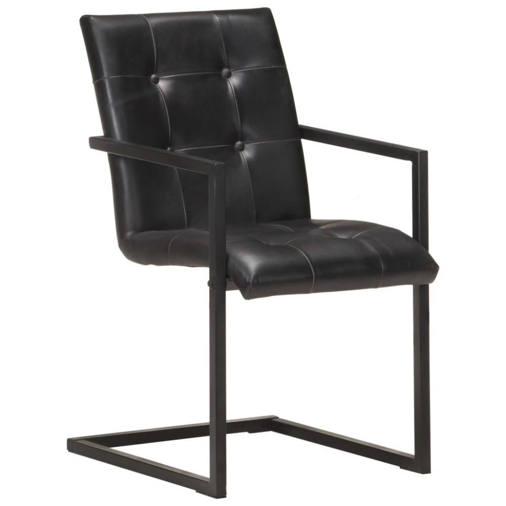 vidaXL Scaune de bucătărie cantilever, 2 buc., negru, piele naturală