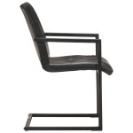 vidaXL Scaune de bucătărie cantilever, 2 buc., negru, piele naturală