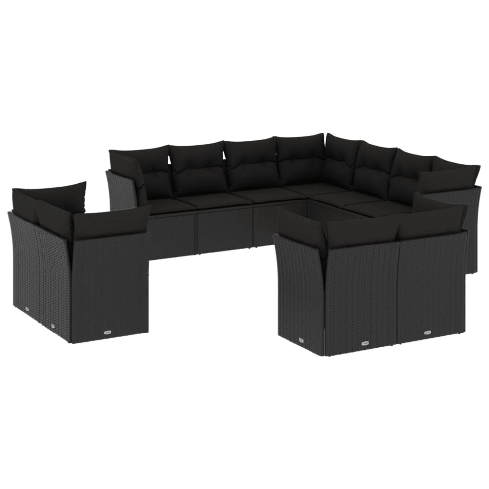 vidaXL Set canapele de grădină cu perne, 11 piese, negru, poliratan
