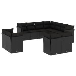 vidaXL Set canapele de grădină cu perne, 11 piese, negru, poliratan vidaXL Set canapele de grădină cu perne, 11 piese, negru, poliratan