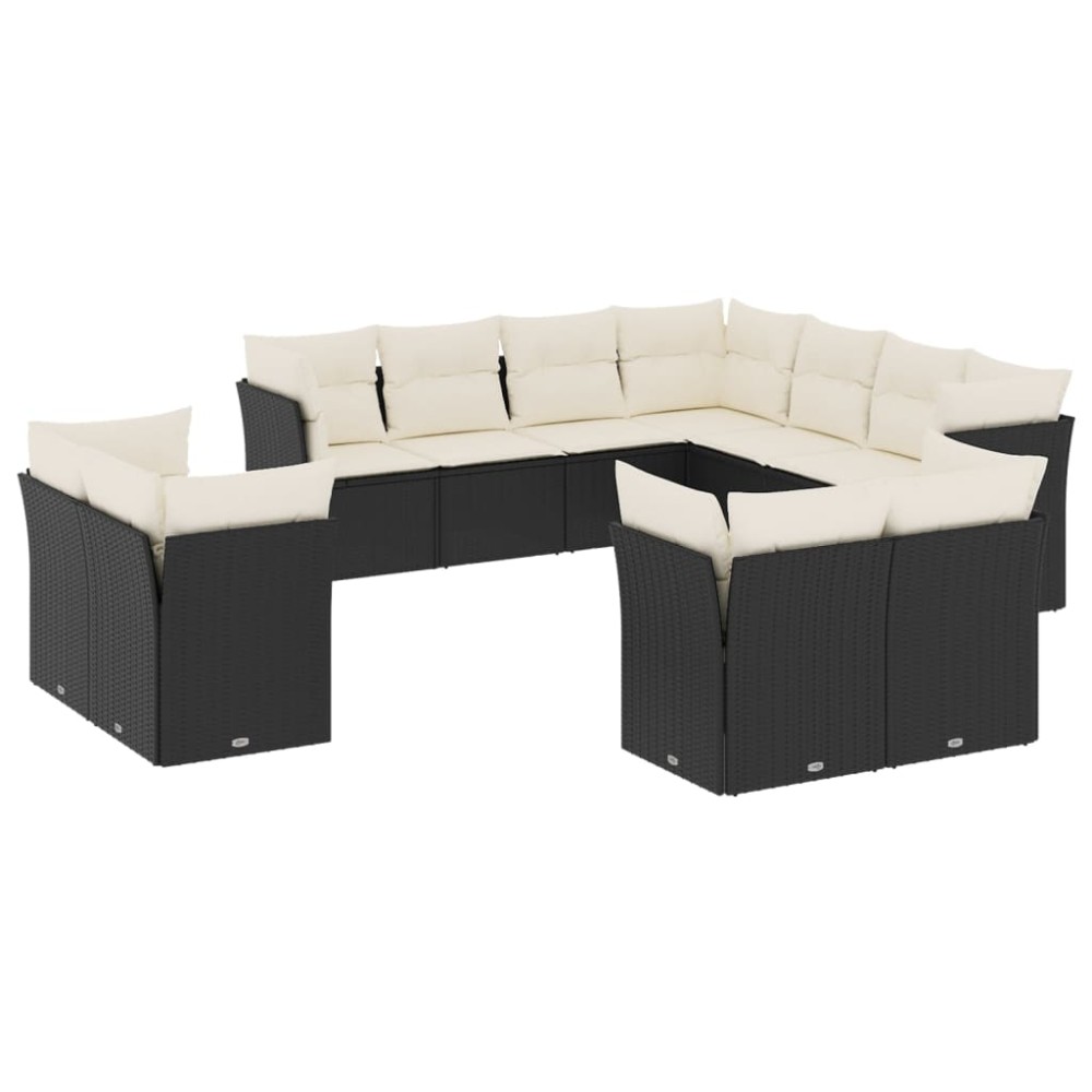 vidaXL Set canapele de grădină cu perne, 11 piese, negru, poliratan