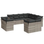 vidaXL Set canapele de grădină cu perne, 11 piese, gri, poliratan vidaXL Set canapele de grădină cu perne, 11 piese, gri, poliratan