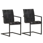 vidaXL Scaune de masă tip consola 2 buc. negru, piele naturală vidaXL Scaune de masă tip consola 2 buc. negru, piele naturală