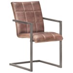 vidaXL Scaune de bucătărie tip consolă, 2 buc., maro, piele naturală vidaXL Scaune de bucătărie tip consolă, 2 buc., maro, piele naturală