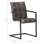 vidaXL Scaune de bucătărie cantilever, 2 buc., gri, piele naturală vidaXL Scaune de bucătărie cantilever, 2 buc., gri, piele naturală
