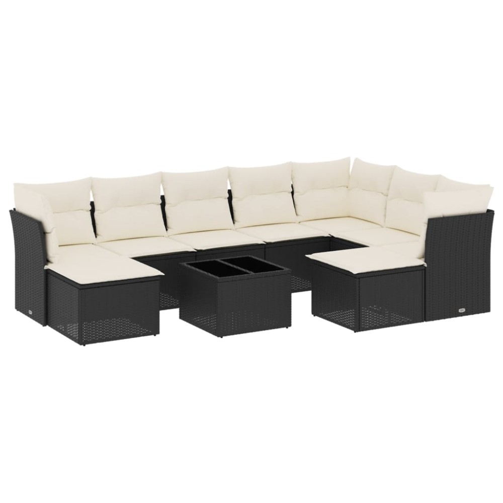 vidaXL Set canapele de grădină cu perne, 10 piese, negru, poliratan