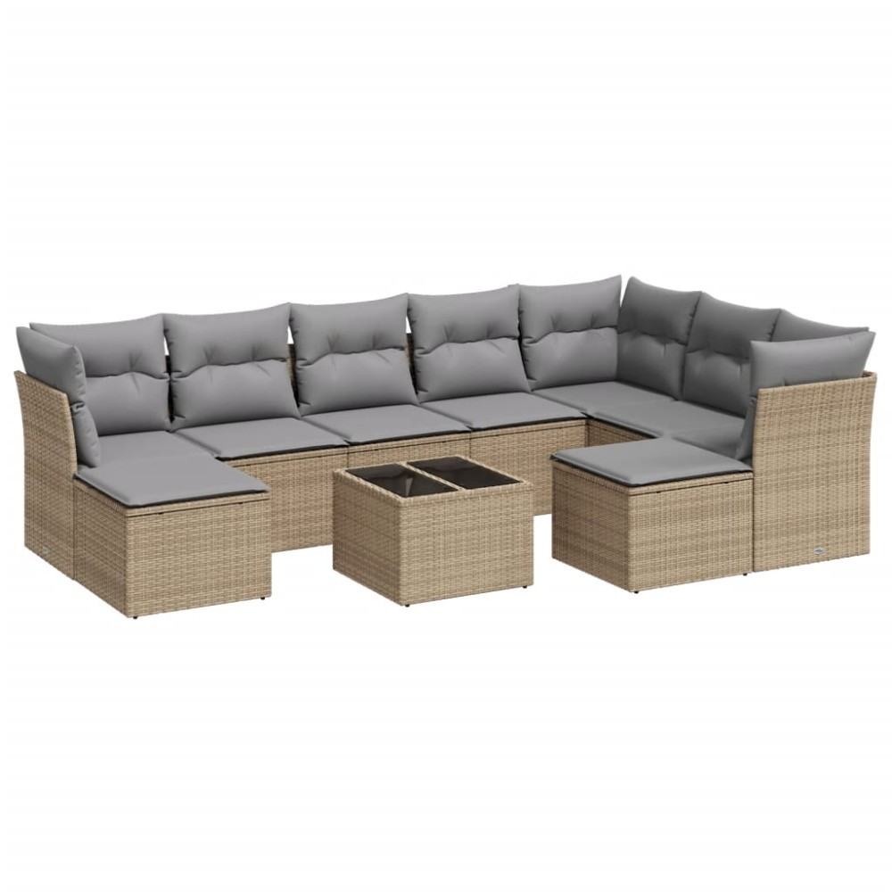 vidaXL Set canapele de grădină cu perne, 10 piese, bej, poliratan