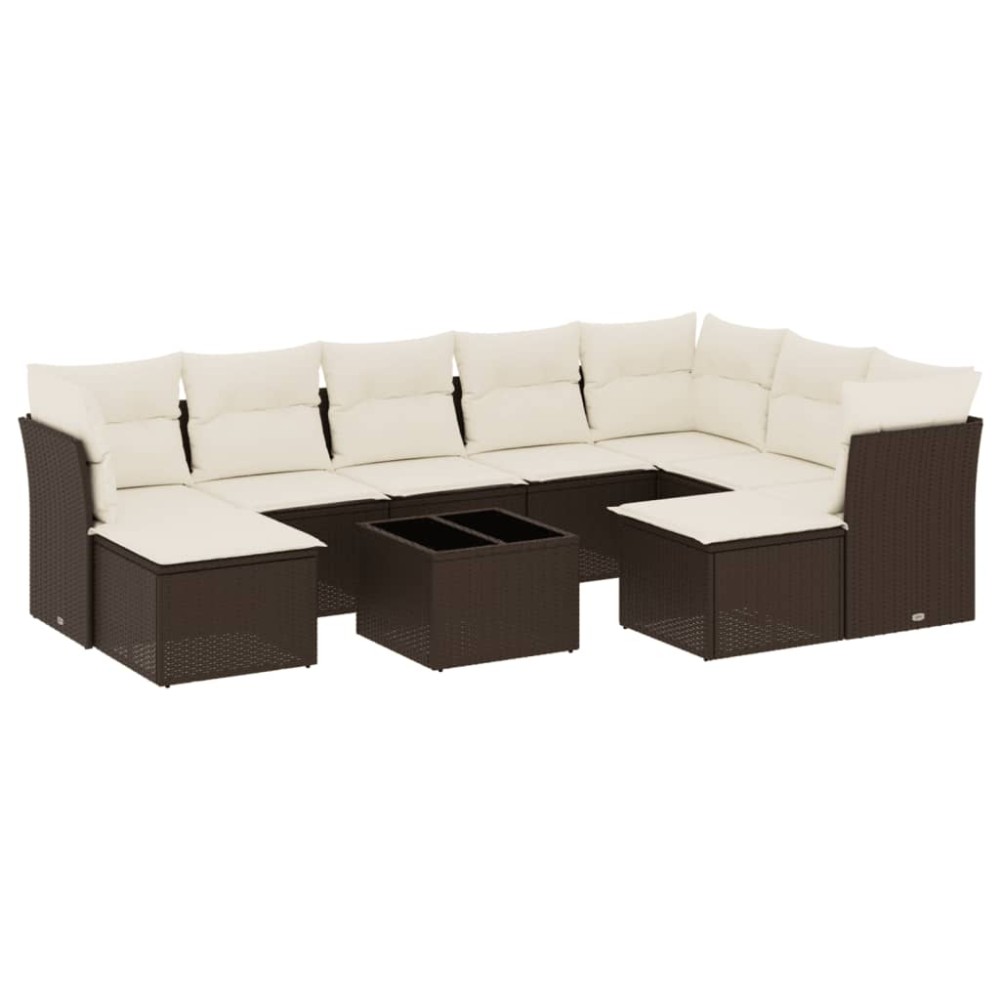 vidaXL Set canapele de grădină cu perne, 10 piese, maro, poliratan