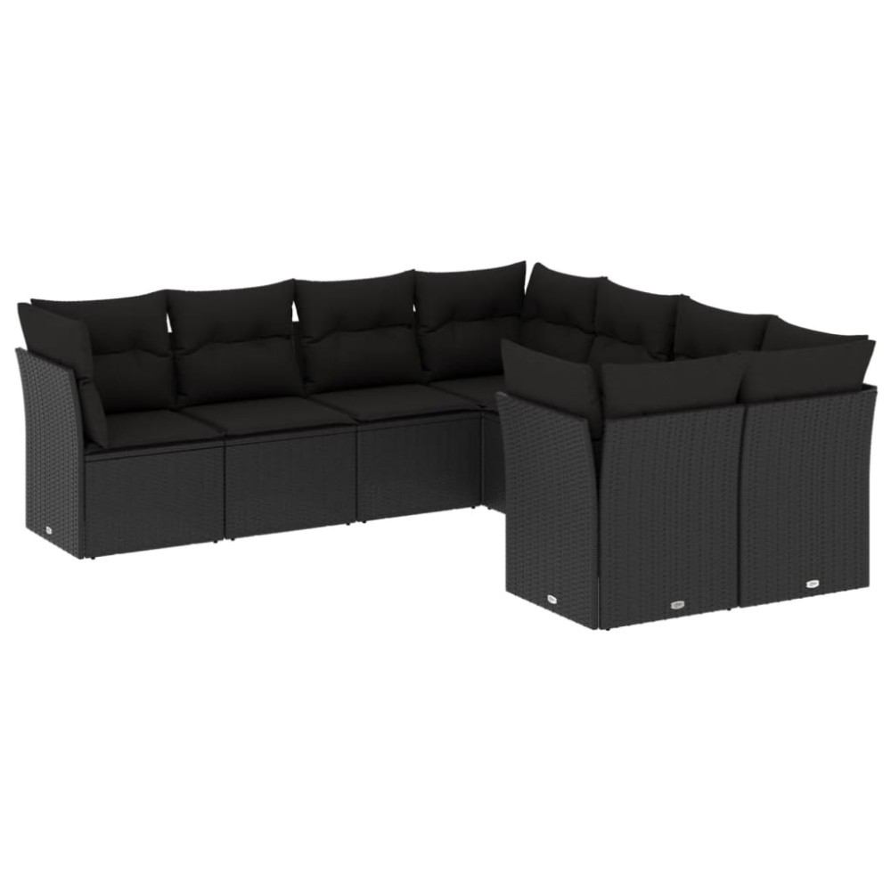 vidaXL Set mobilier de grădină cu perne, 8 piese, negru, poliratan