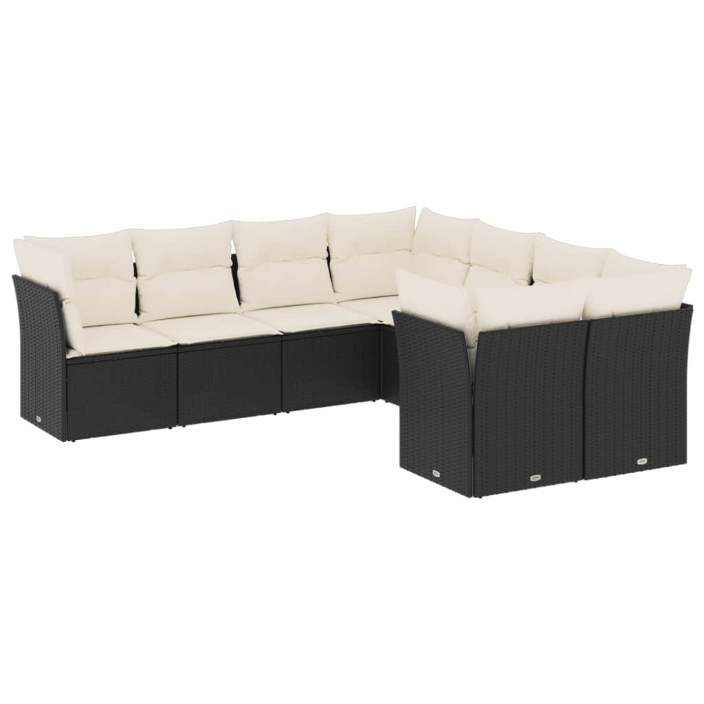 vidaXL Set mobilier de grădină cu perne, 8 piese, negru, poliratan