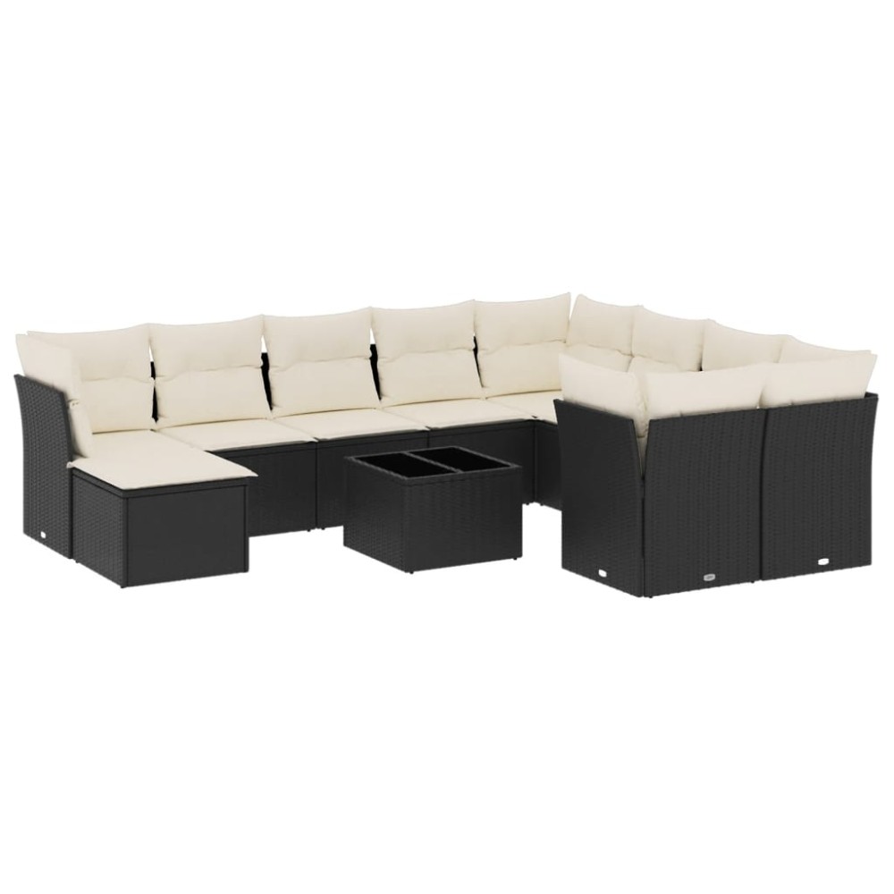 vidaXL Set canapele de grădină cu perne, 11 piese, negru, poliratan