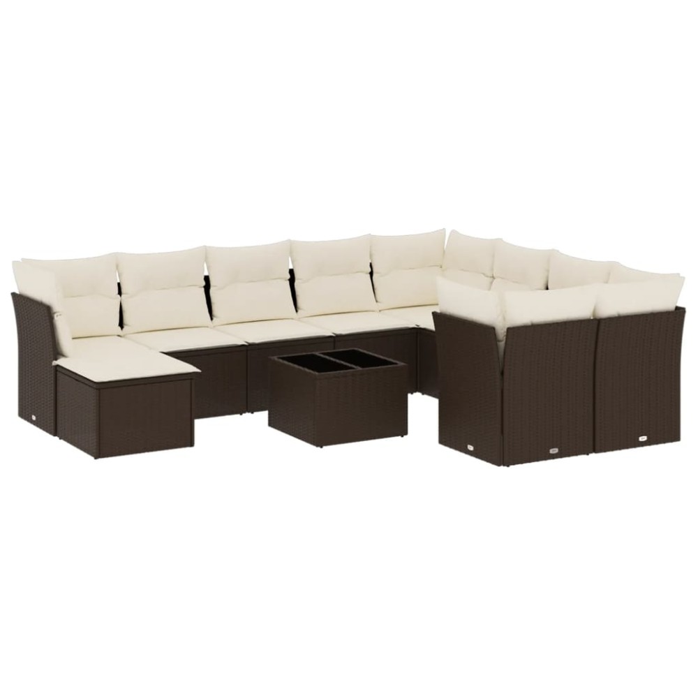 vidaXL Set canapele de grădină cu perne, 11 piese, maro, poliratan