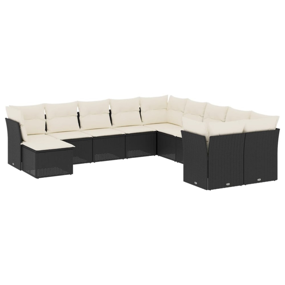 vidaXL Set canapele de grădină cu perne, 11 piese, negru, poliratan
