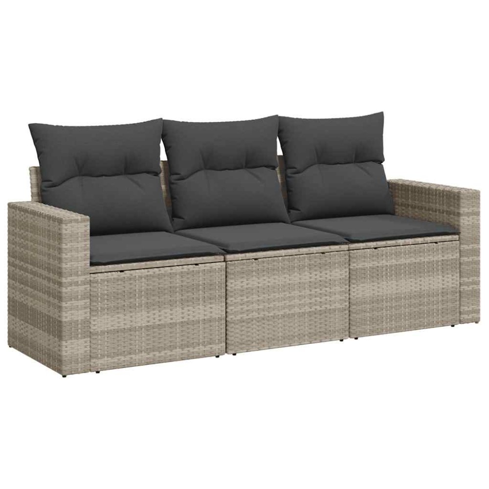 vidaXL Set canapele de grădină cu perne, 3 piese gri deschis poliratan