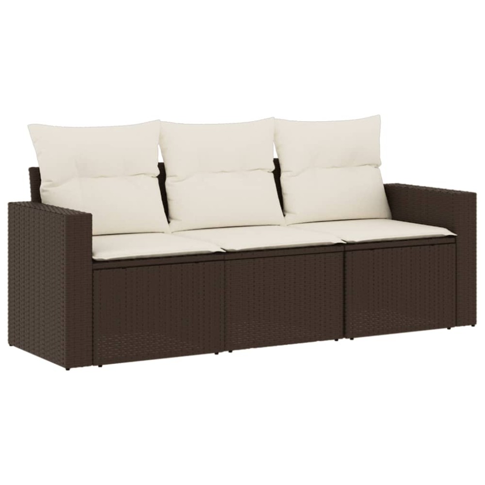 vidaXL Set canapele de grădină cu perne, 3 piese, maro, poliratan