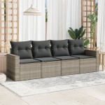vidaXL Set canapea de grădină cu perne, 4 piese, gri deschis poliratan vidaXL Set canapea de grădină cu perne, 4 piese, gri deschis poliratan