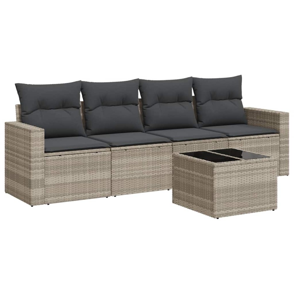 vidaXL Set canapele de grădină cu perne, 5 piese gri deschis poliratan