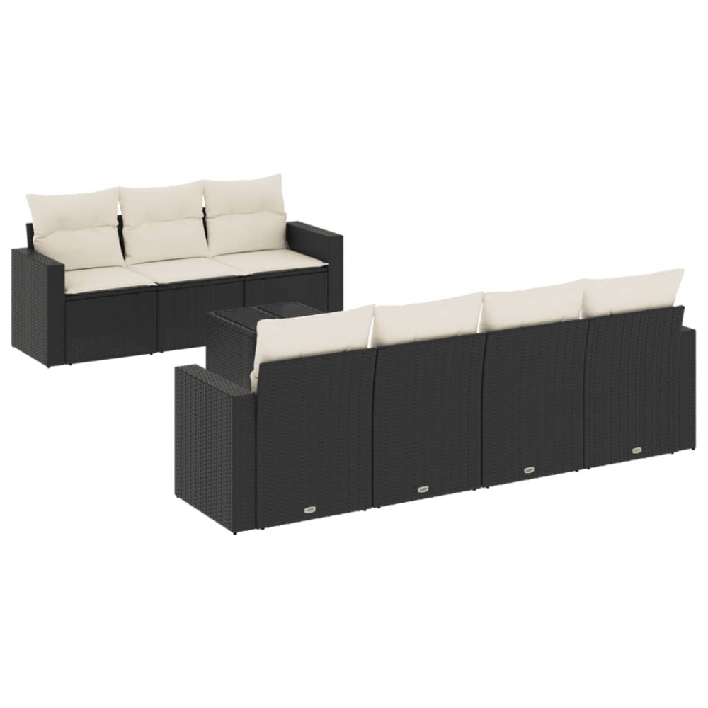 vidaXL Set mobilier de grădină cu perne, 8 piese, negru, poliratan