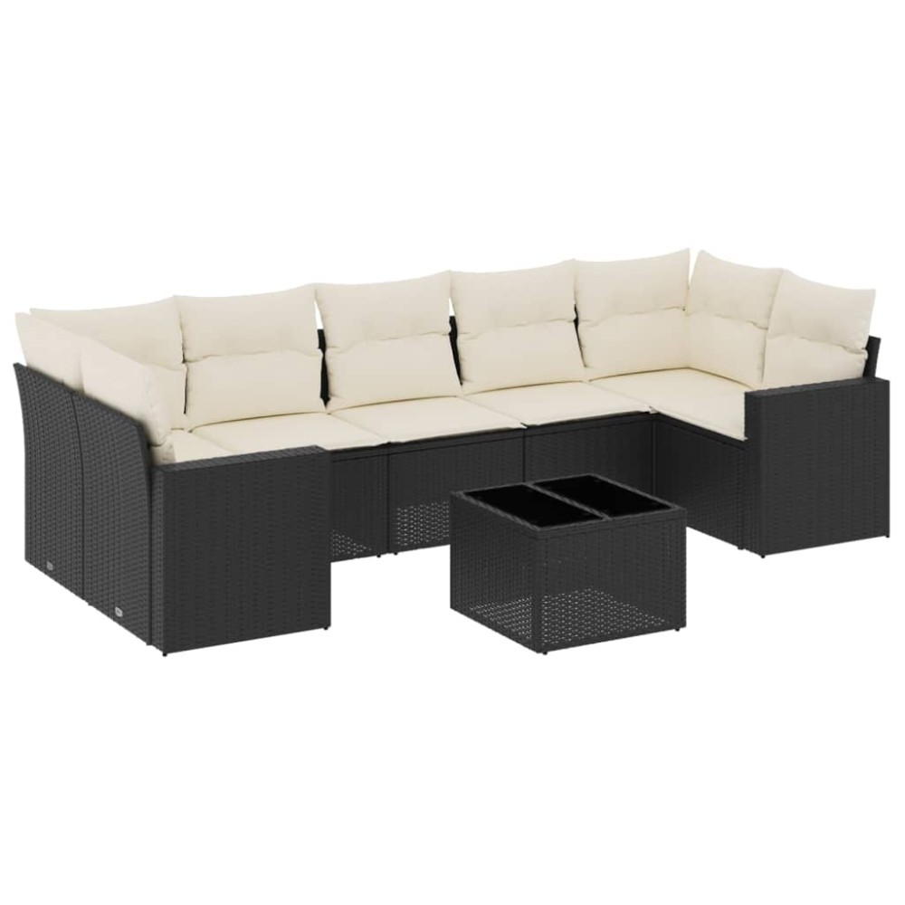 vidaXL Set mobilier de grădină cu perne, 8 piese, negru, poliratan
