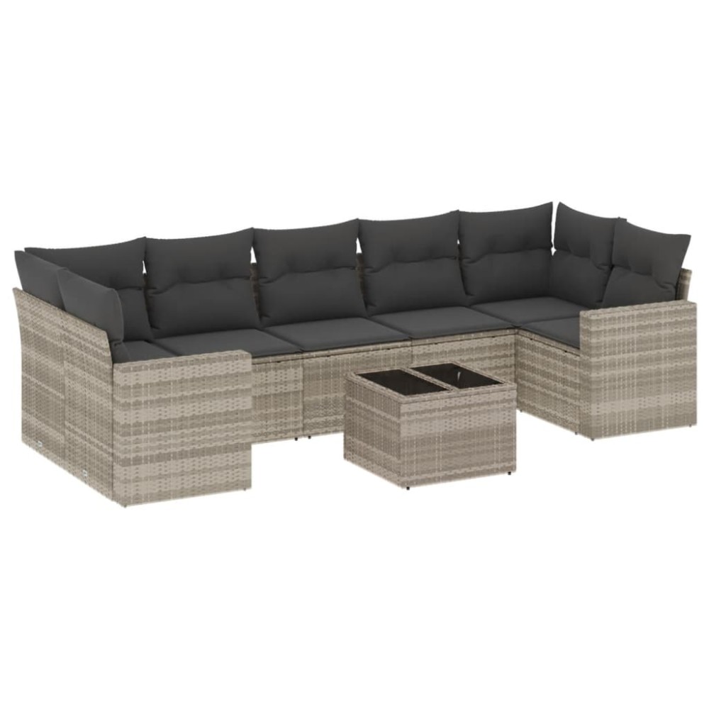 vidaXL Set mobilier de grădină cu perne, 8 piese gri deschis poliratan