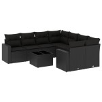 vidaXL Set mobilier de grădină cu perne, 9 piese, negru, poliratan vidaXL Set mobilier de grădină cu perne, 9 piese, negru, poliratan