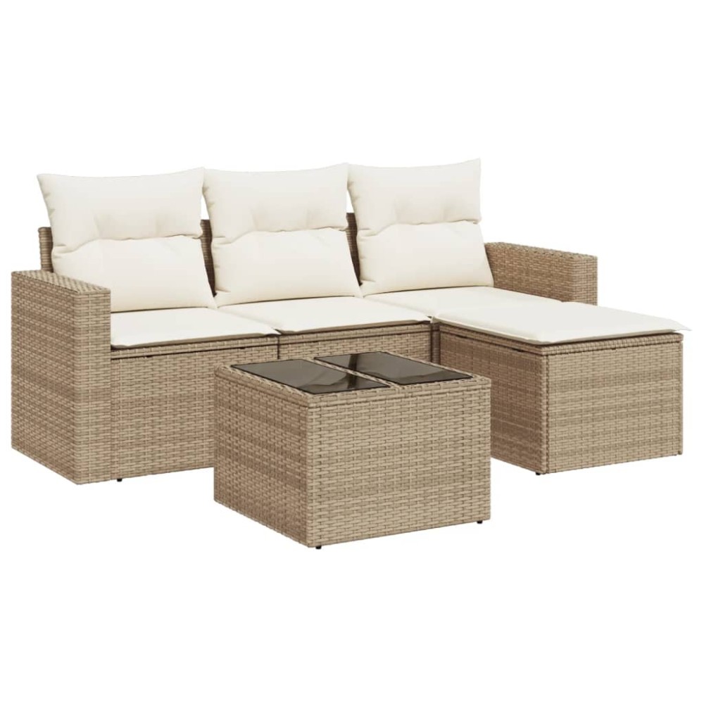 vidaXL Set canapele de grădină cu perne, 5 piese, bej, poliratan