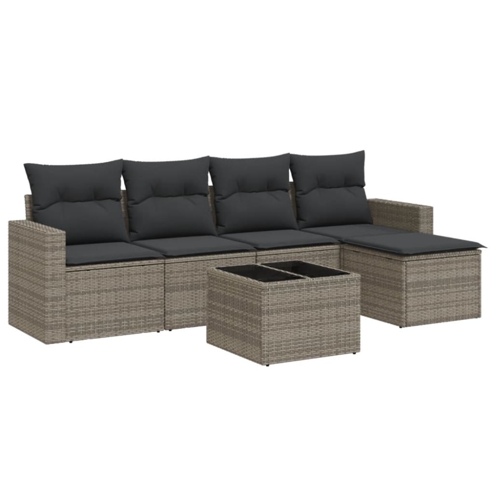 vidaXL Set mobilier grădină cu perne, 6 piese, gri, poliratan