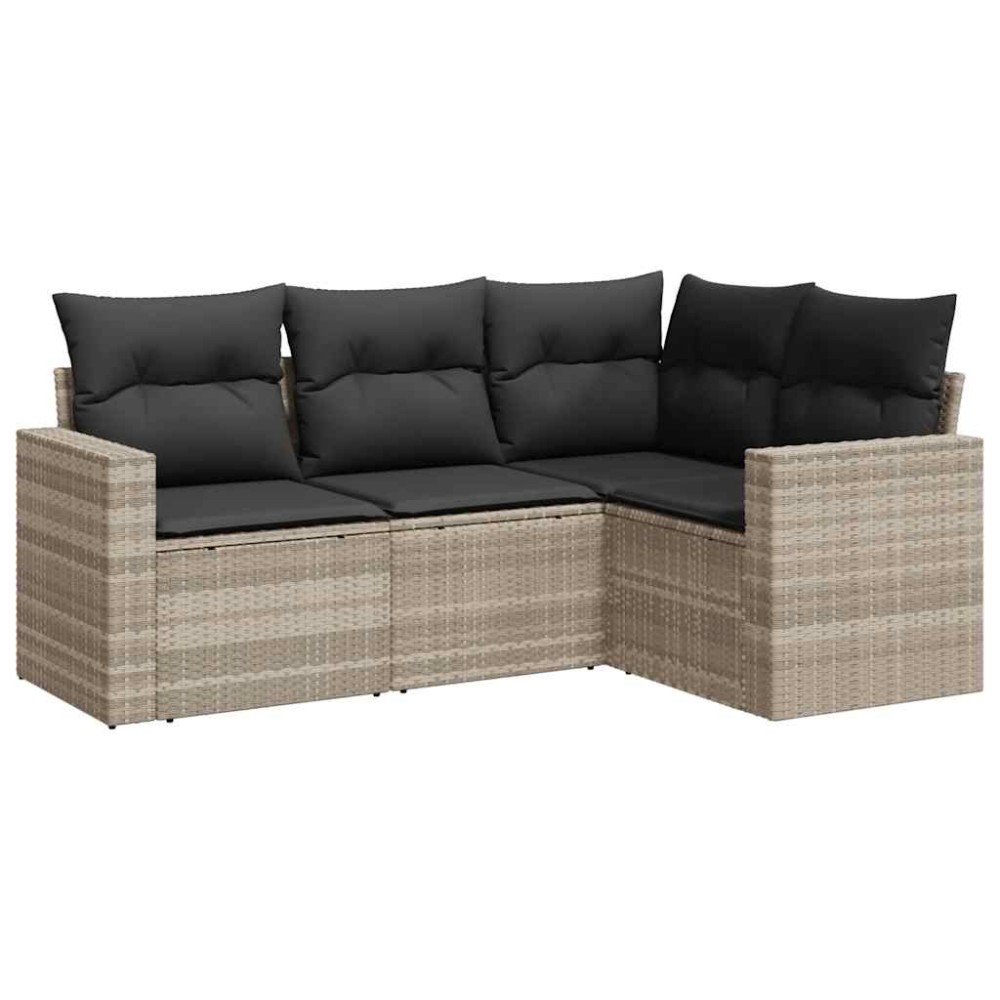vidaXL Set canapea de grădină cu perne, 4 piese, gri deschis poliratan
