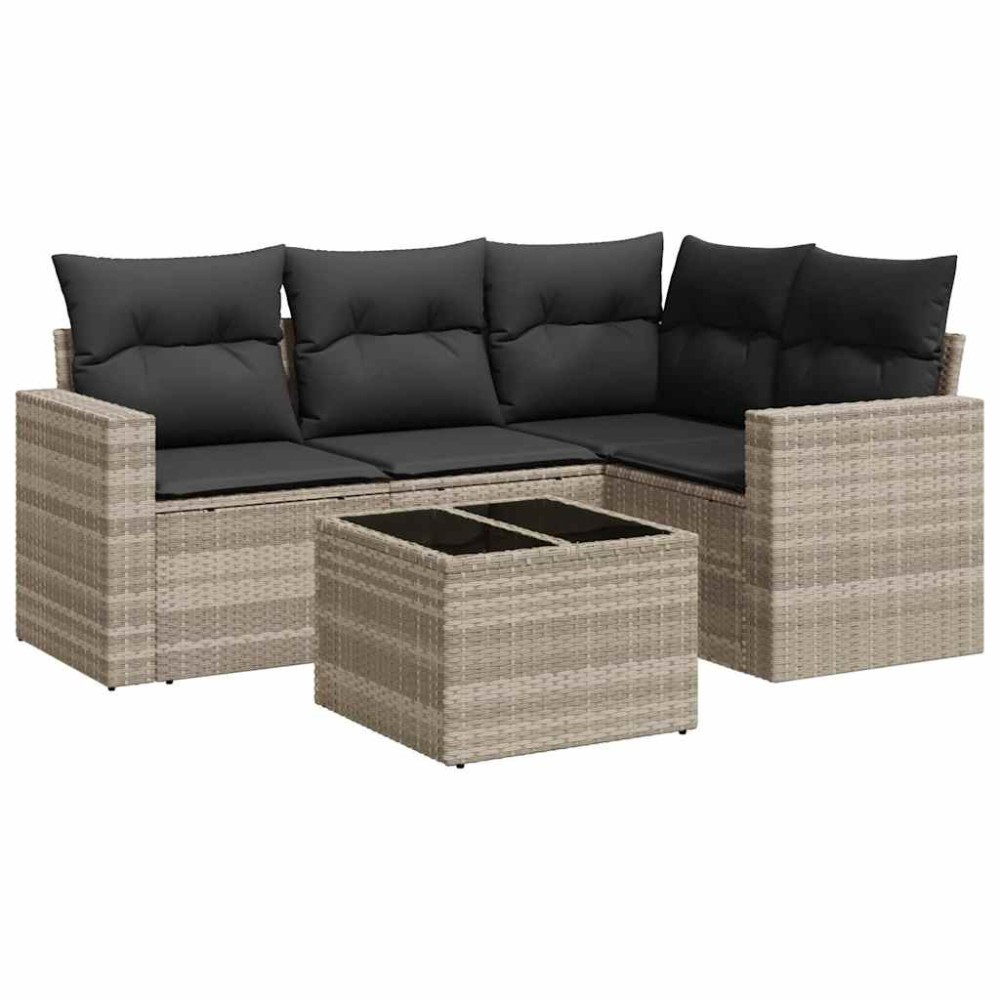 vidaXL Set canapele de grădină cu perne, 5 piese gri deschis poliratan